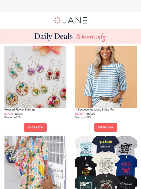 Daily Deals: Fandom Dad Gift Graphic Tees | Angel Striped Trim Midi Dress | Pressed Flower Earrings | & More!