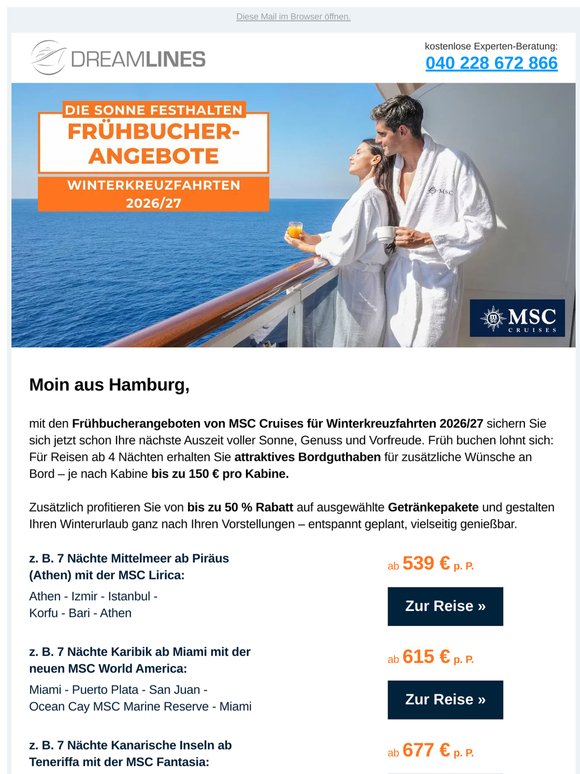 Bis zu 150 € Bordguthaben für Ihre Winterkreuzfahrt 2026/27