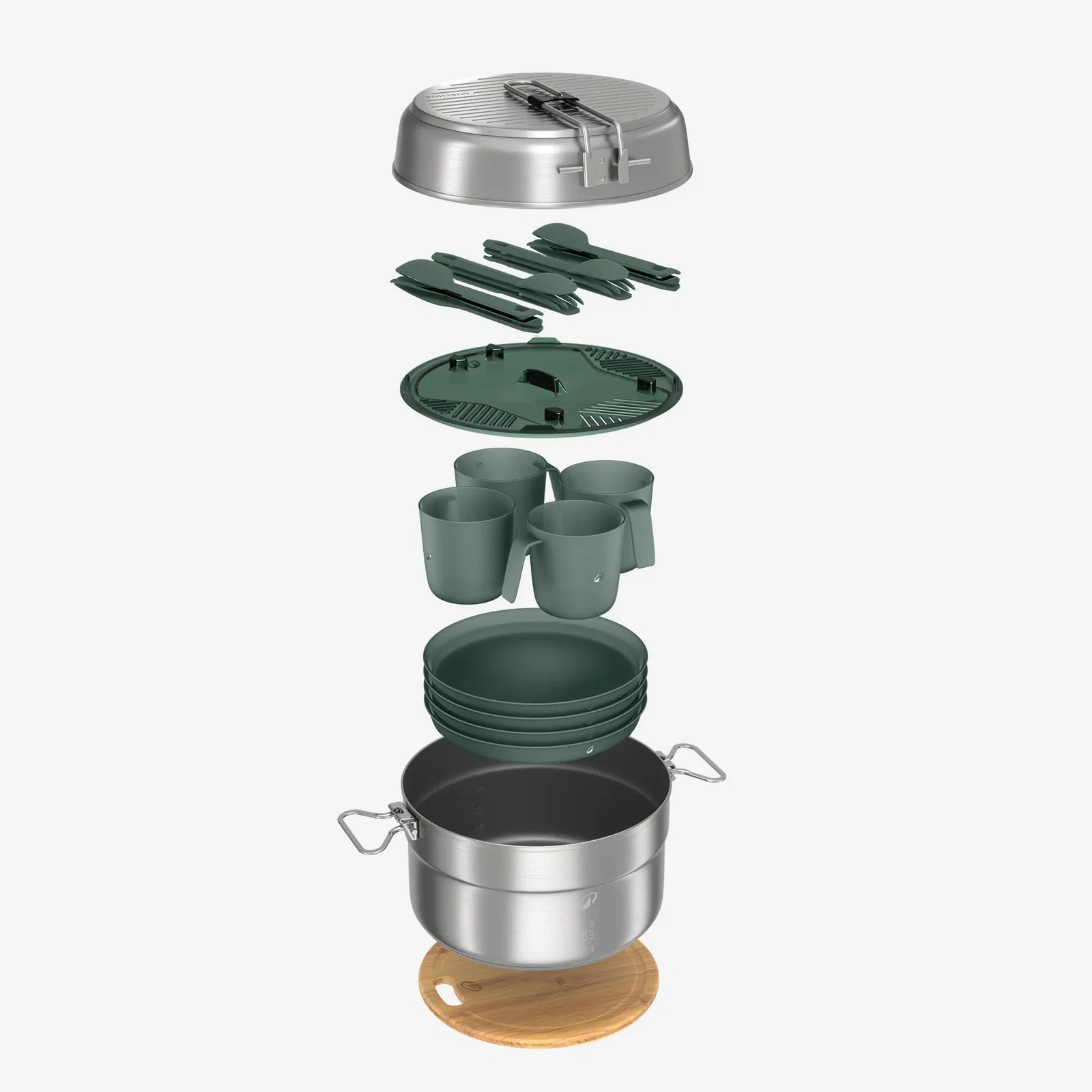 Image of Quechua 500 Stainless Steel Nonstick Camping Cookset – 25-Piece for 4 People