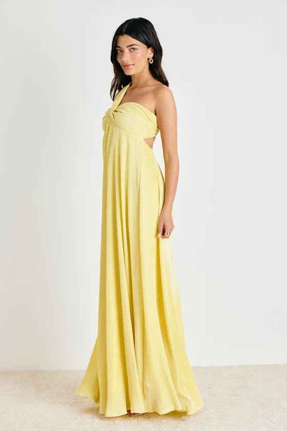 Image of Georgianna Light Yellow Plisse Maxi Dress