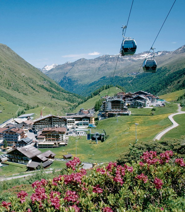 Blick auf Obergurgl und Seilbahn vor Bergen