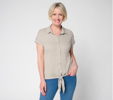 Belle Beach by Kim Gravel Cabana Knit Tie Front Camp Shirt