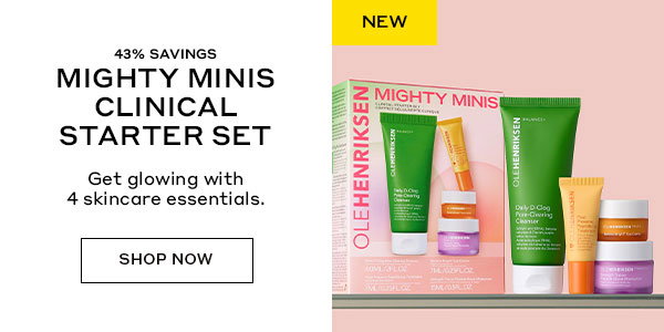 NEW | 43% SAVINGS | MIGHTY MINI CLINICAL STARTER SET | Get glowing with 4 skincare essentials. | SHOP NOW