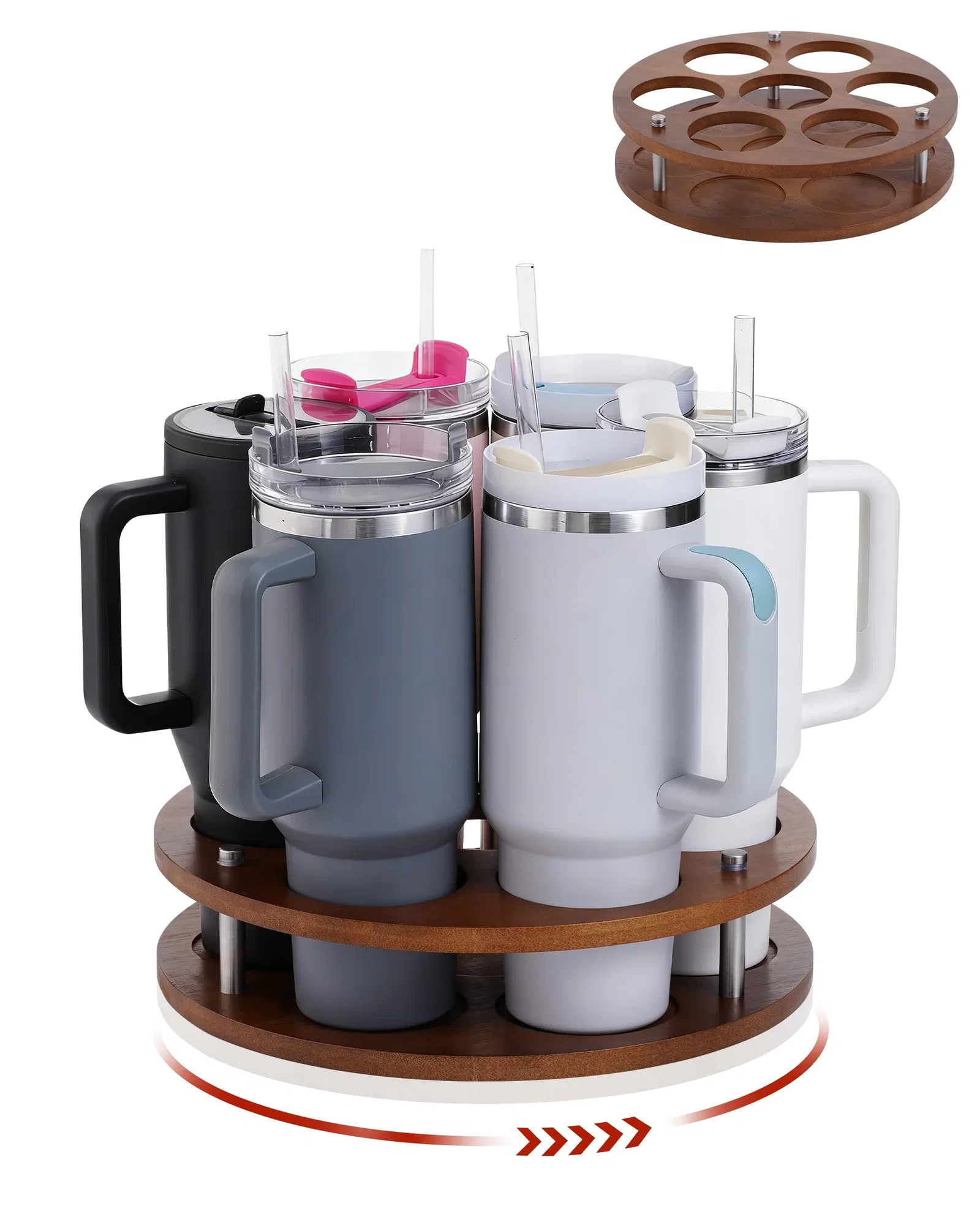 Rotating Wood Tumbler Organizer – 360° Spinning Cup & Bottle Storage Stand