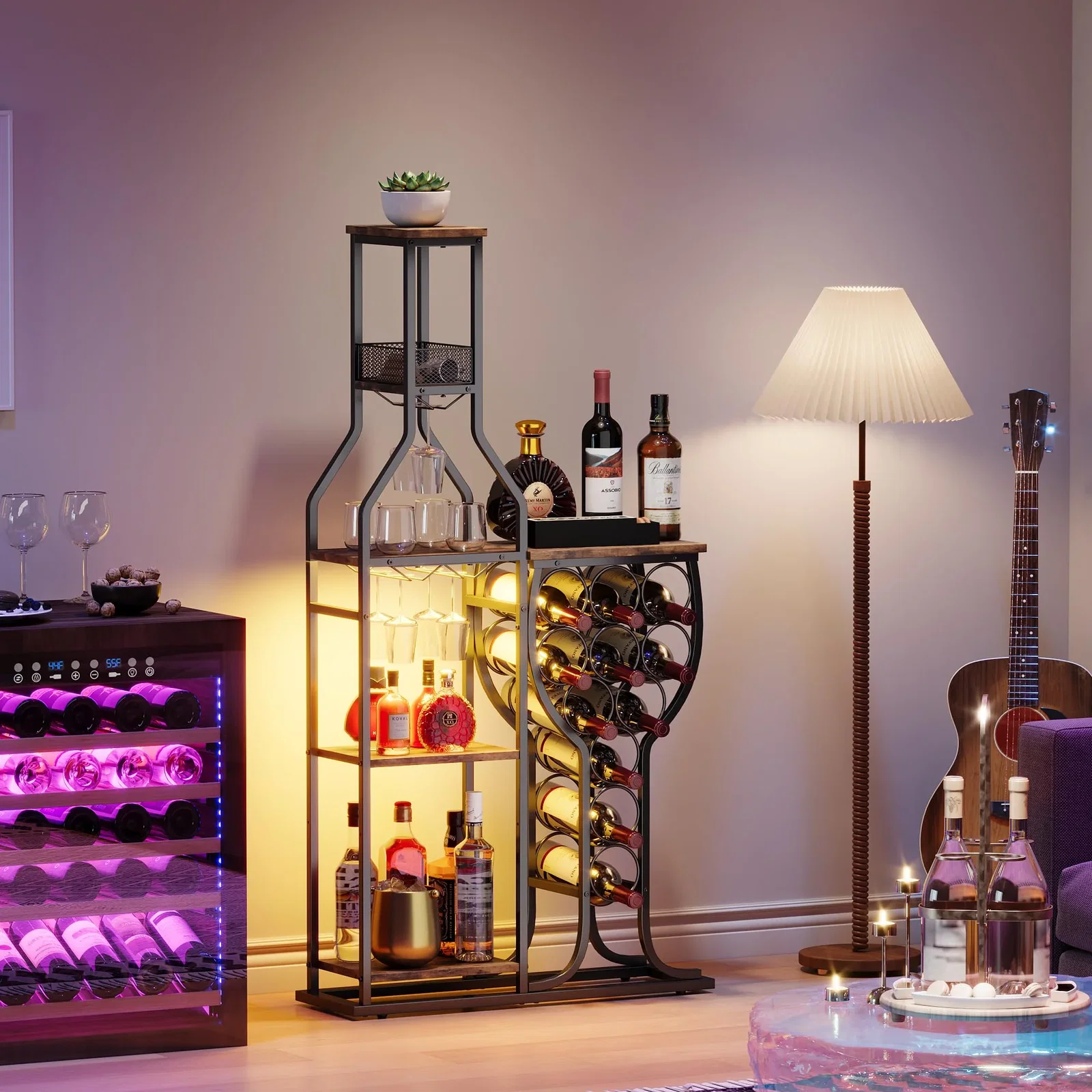 HavenlyYouth Liquor Cabinet for Home Bar – 5-Tier Wine Rack with Glass Holder