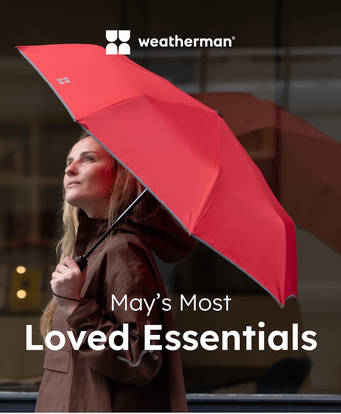 Woman using Travel Umbrella in Red