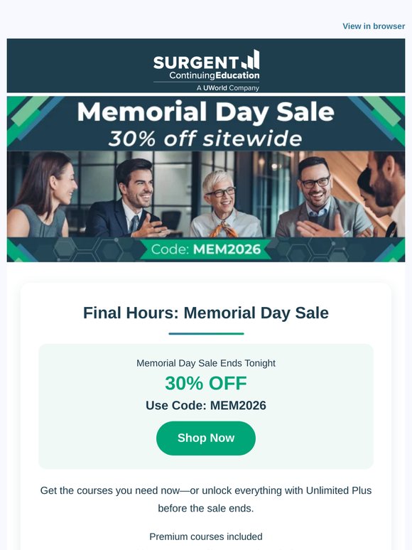 Final Hours: 30% OFF Memorial Day Sale!
