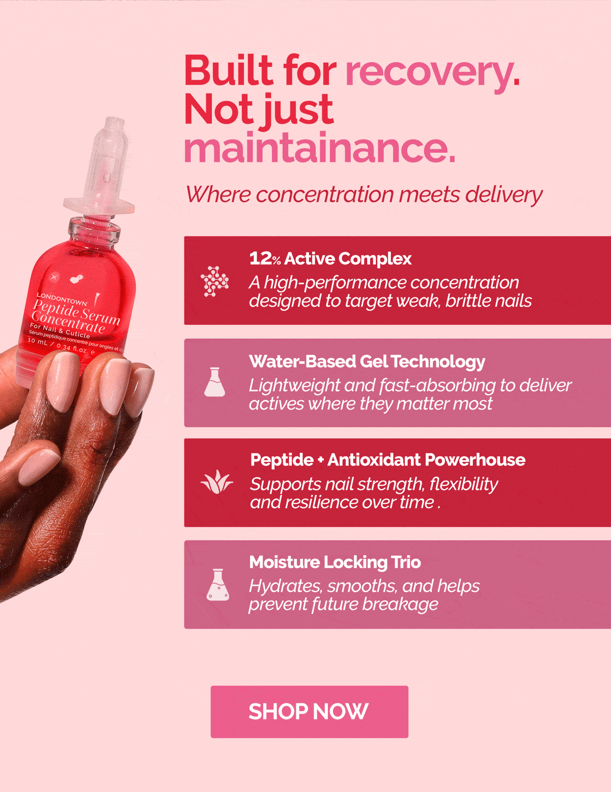 Our Peptide Serum Concentrate features a 12% active complex powered by water-based gel technology, peptides + antioxidants, and a moisture-locking trio for deep hydration and skin support.