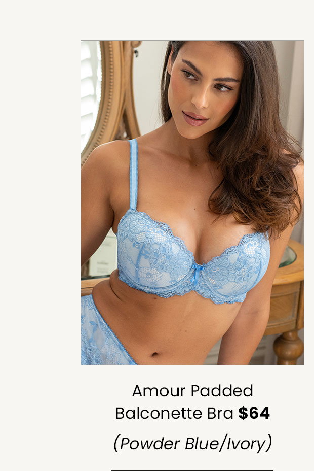 Amour Padded Balconette Bra - Powder Blue/Ivory