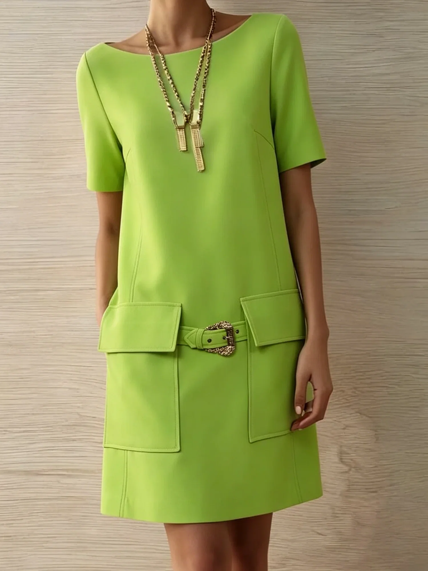 Image of Elegant Plain Crew Neck Mini Dress