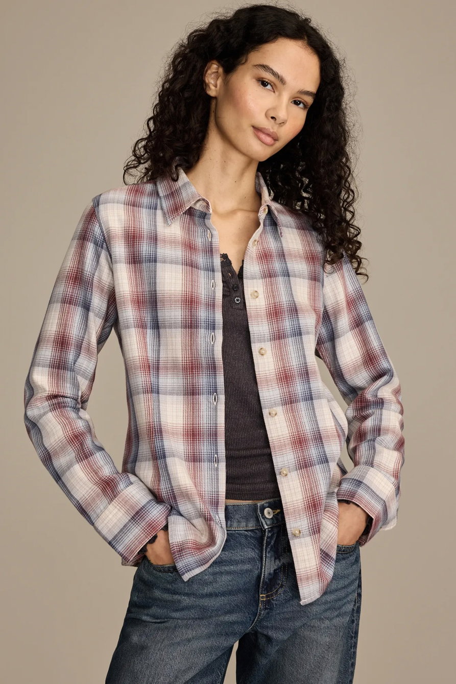 Image of Lucky Brand Plaid Buttondown Shirt - Women's Clothing Button Down Tops Shirts in Red Plaid