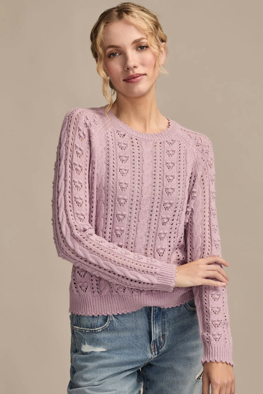 Image of Lucky Brand Pointelle Crew Sweater - Women's Clothing Outerwear Tops Sweatshirts Crewneck Hoodies in Dawn Pink