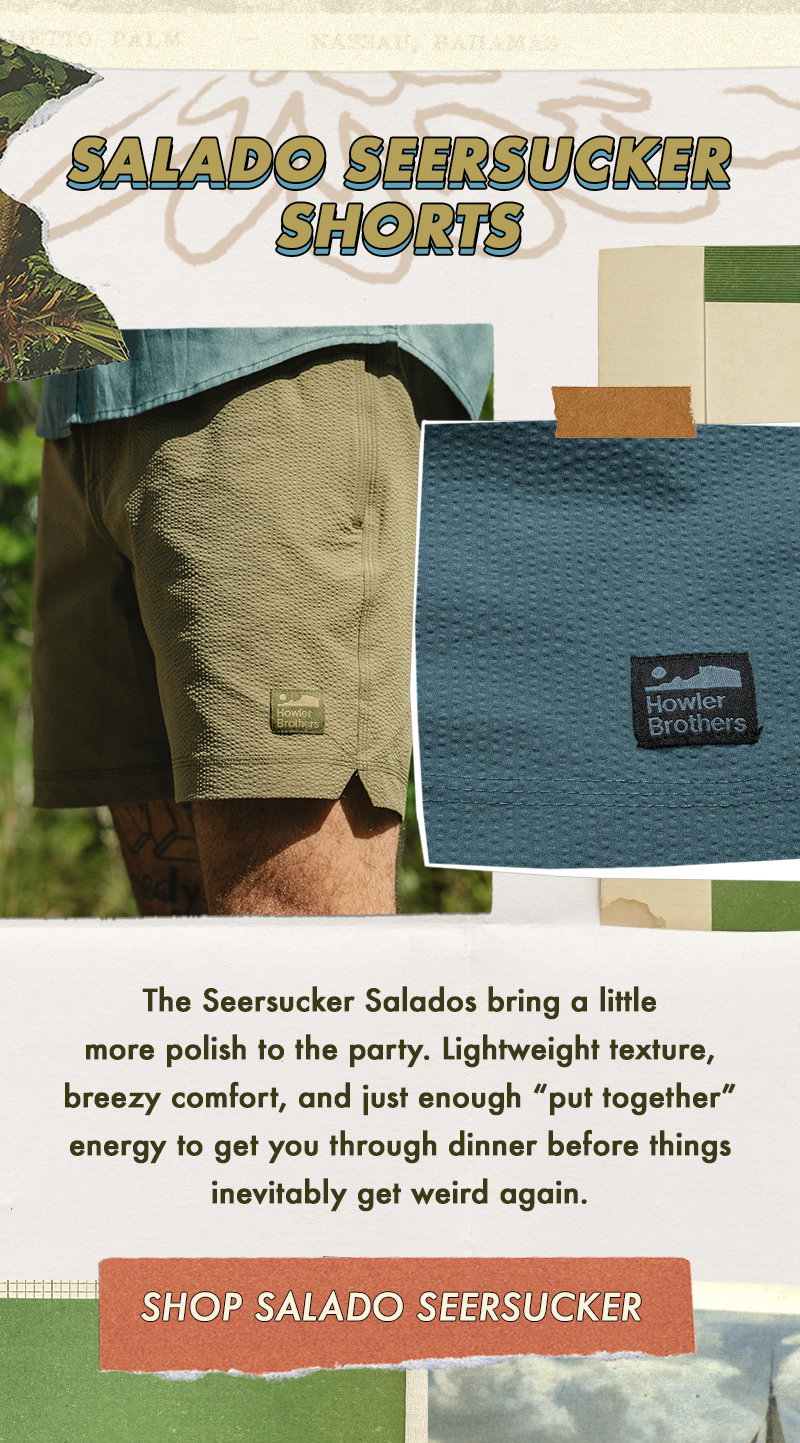 The Seersucker Salados bring a little more polish to the party. Lightweight texture, breezy comfort, and just enough “put together” energy to get you through dinner before things inevitably get weird again.