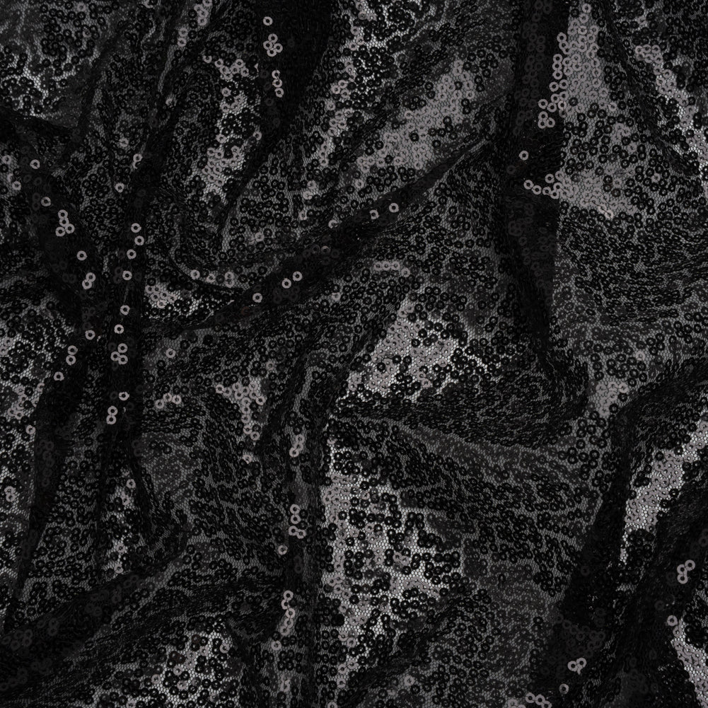 Image of Sequined Polyester Tulle - Black Abstract - Designer Deadstock
