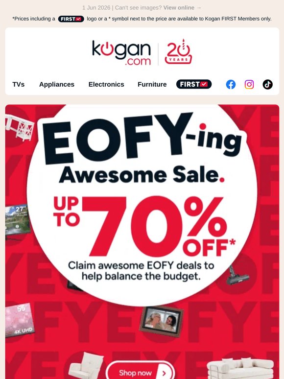EOFY Sale on NOW 💥 Up to 70% OFF awesome TVs, appliances, furniture & more!