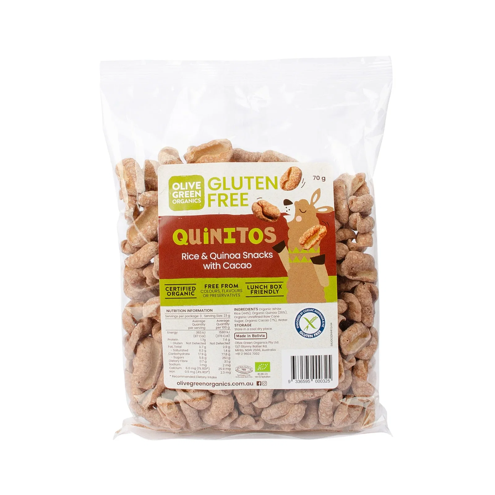 Image of Olive Green Organics Quinitos Chocolate 70g
