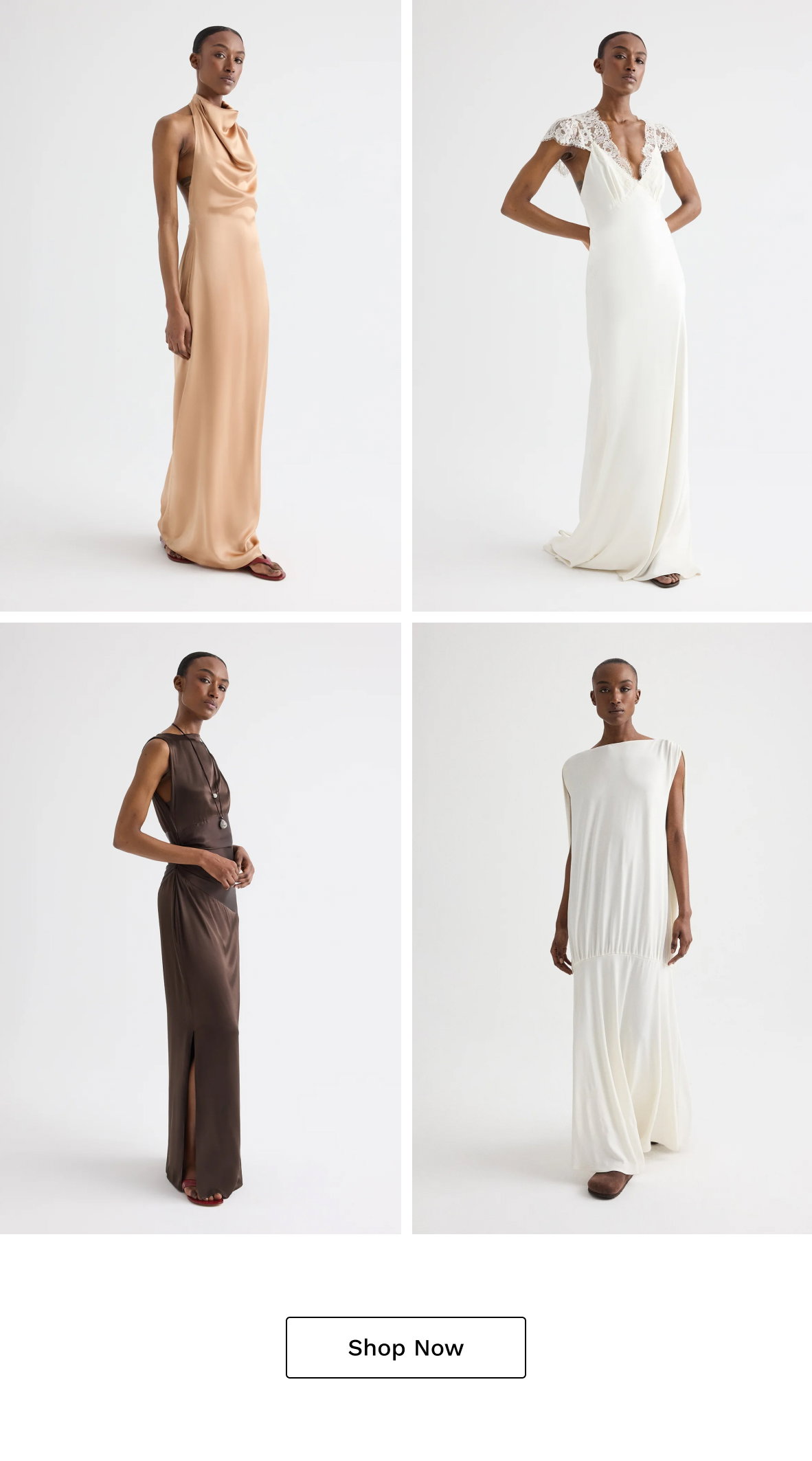Four images of models in TWP dresses.