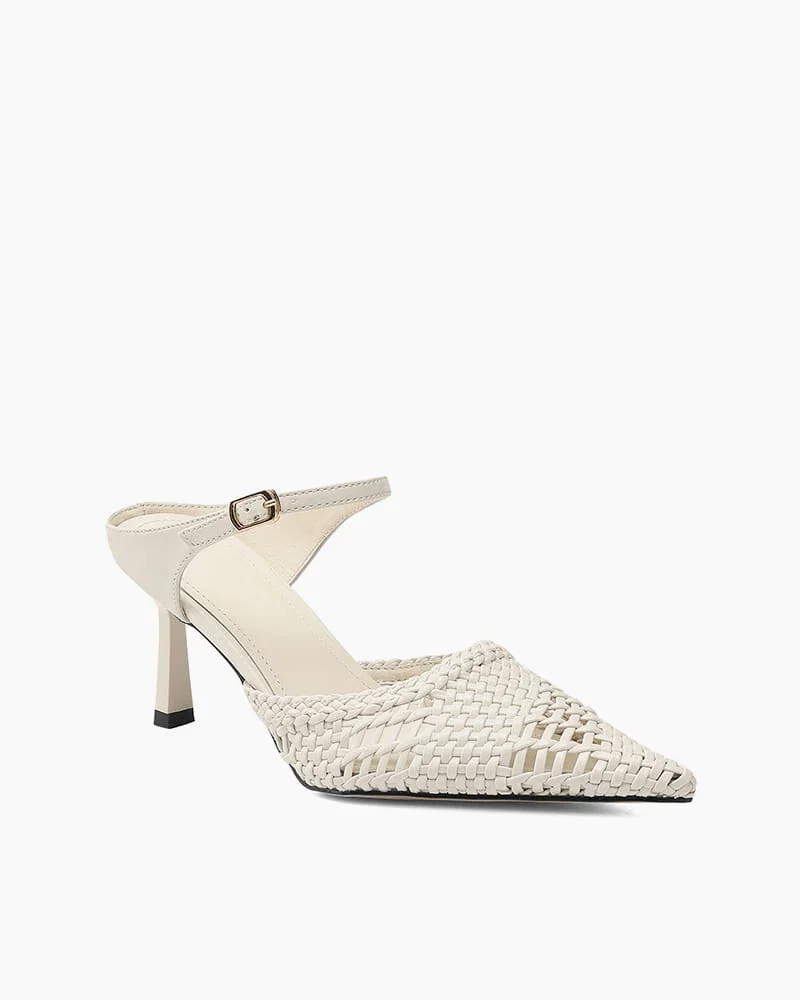 Woven Pointed-Toe Slingback High Heels
