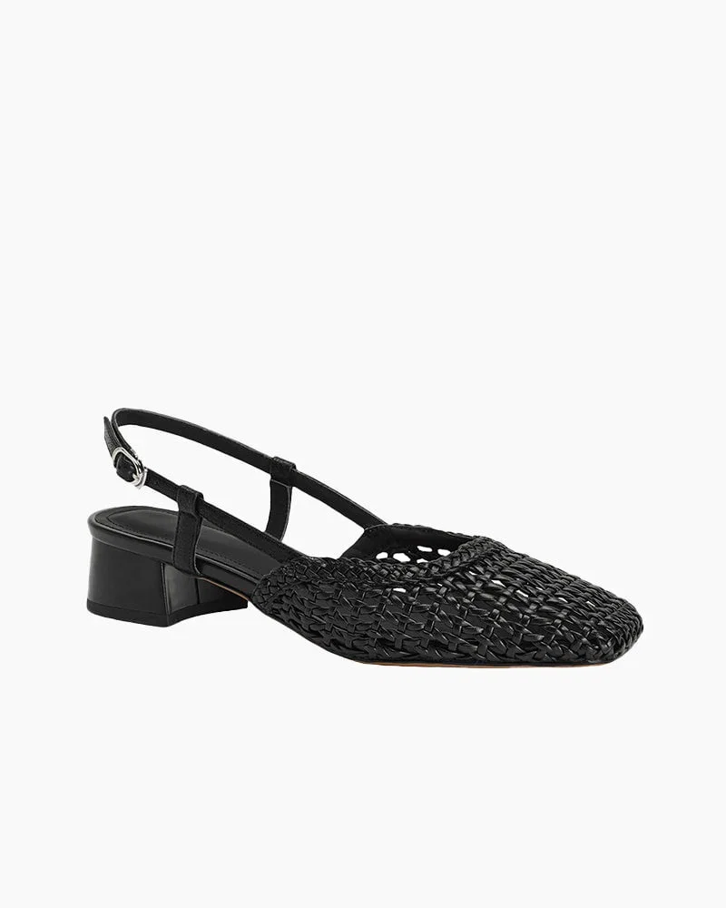 Woven Buckle Strap Slingback Chunky Heel Sandals