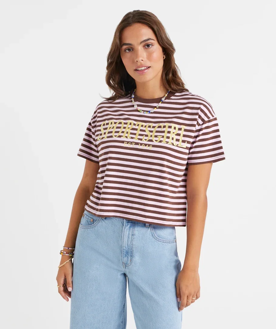 SPORTSGIRL STRIPE CHOPPED LOGO T-SHIRT