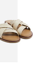 LTS Ivory White Faux Leather Woven Mule Sandals In Standard Fit