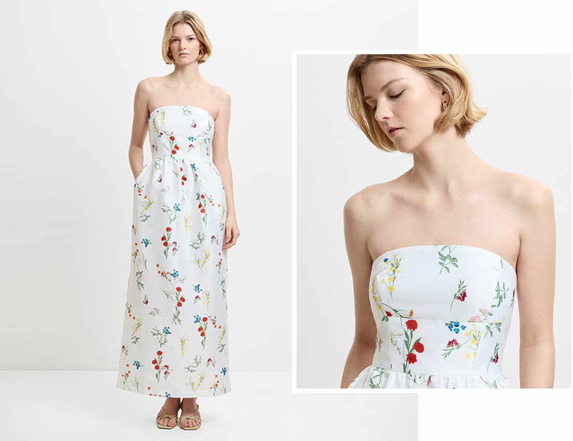 Structured Taffeta Christine Floral Bandeau Maxi Dress
