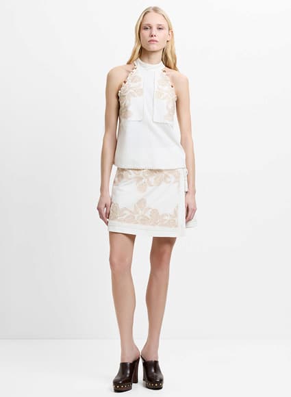 Calissa Embroidered Beaded Cream Halterneck Top