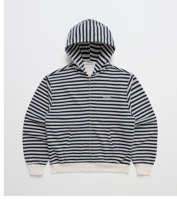 Striped Midweight Fleece Zip Up - Navy Stripe