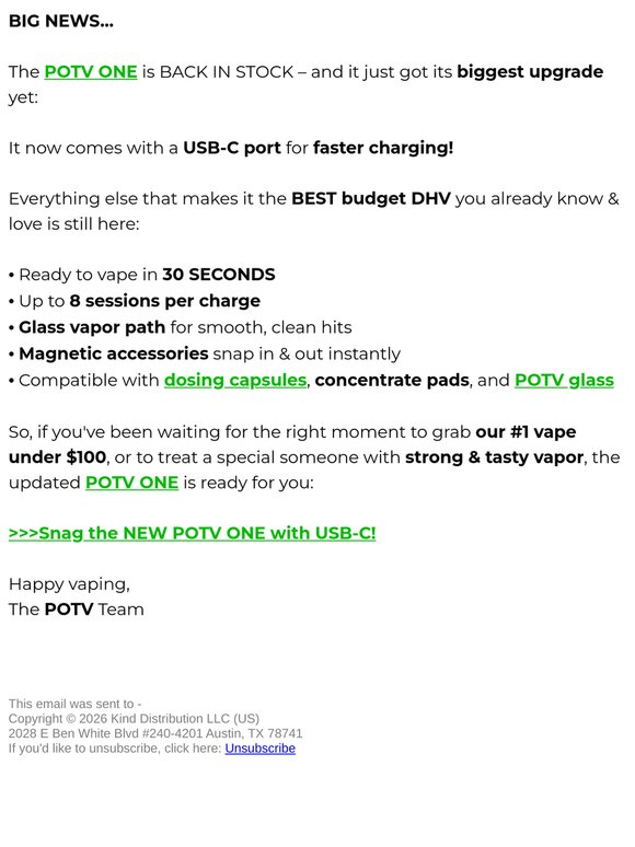[RESTOCKED] The POTV ONE is Back, Now with USB-C!