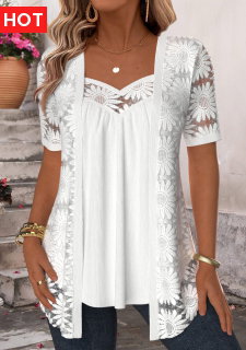 ROTITA Patchwork White Heart Collar Fake Two Piece Twinset