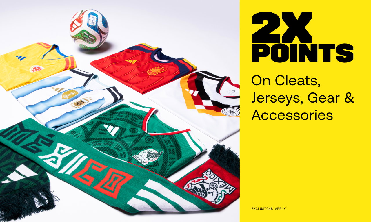 2x points on cleats, jerseys, gear & accessories
