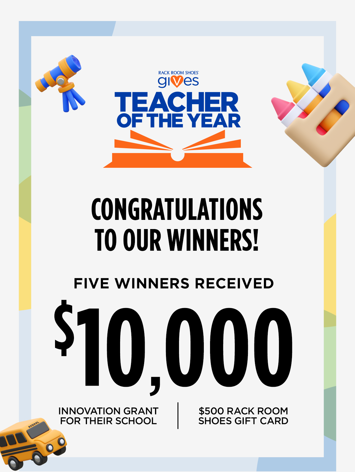 Rack Room Shoes Gives | Teacher of the Year | Congratulations To Our Winners! | Five Winners Received $10,000 