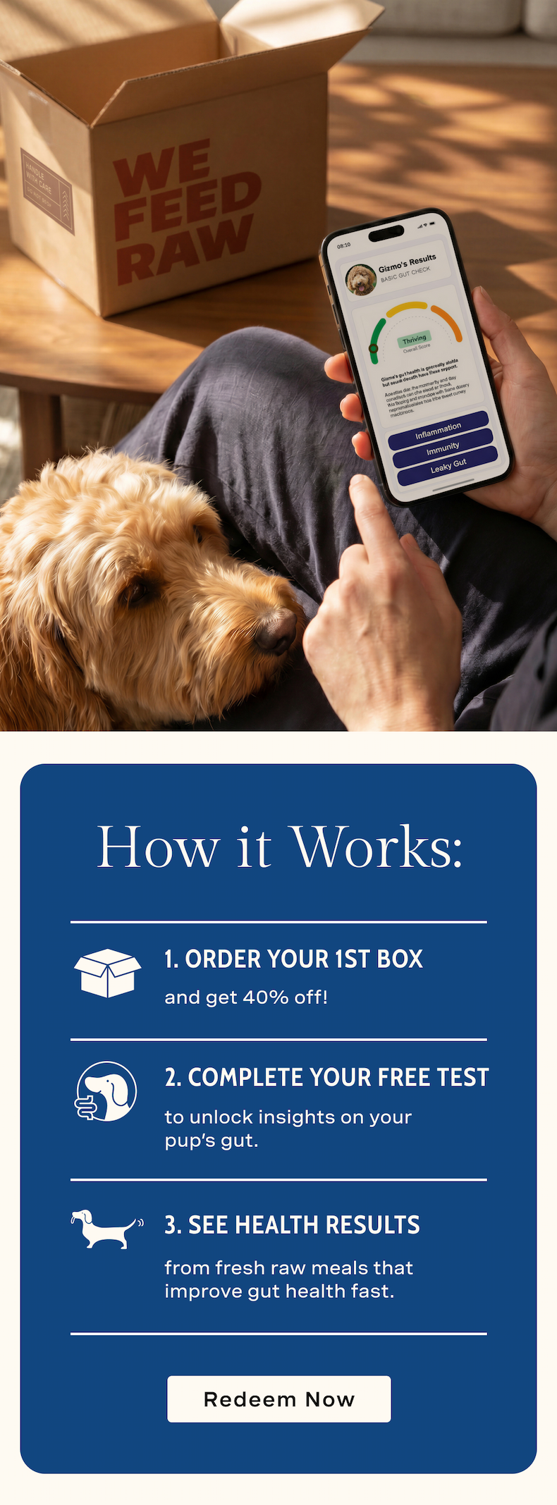 How it Works: 1. Order Your 1st Box with 40% Off; 2. Complete Your Free Test; 3. See Health REsults