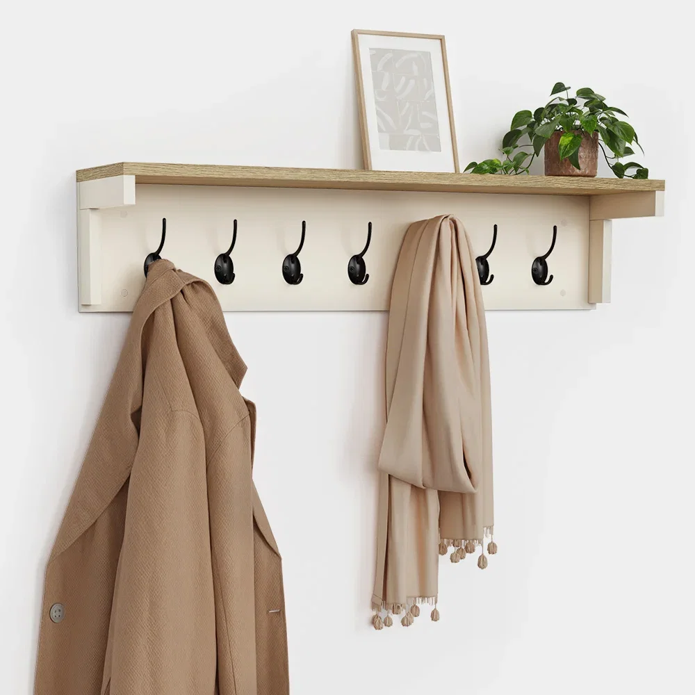 Image of Ash Wall Mounted Coat Rack with Shelf in Cream