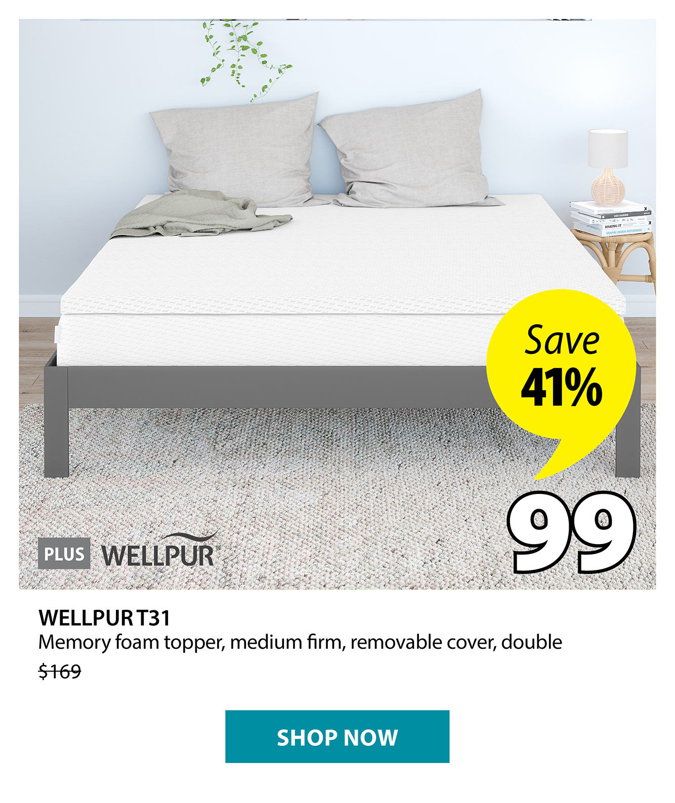WELLPUR T31 Memory foam topper | Save 41%