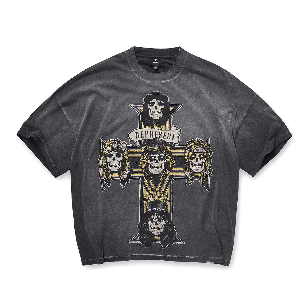 Image of Guns N Roses X Represent Cross SS Tee - Stained Black