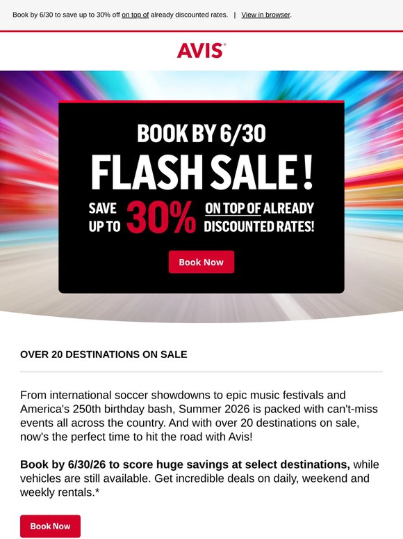 ⚡ FLASH SALE ⚡ Over 20 Avis destinations now on sale!