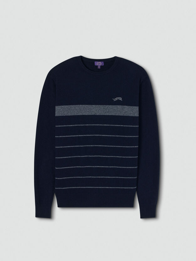  Rhythm Stripe Cashmere Crew - Navy Blazer