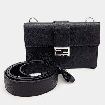 Black Leather Baguette Pouch