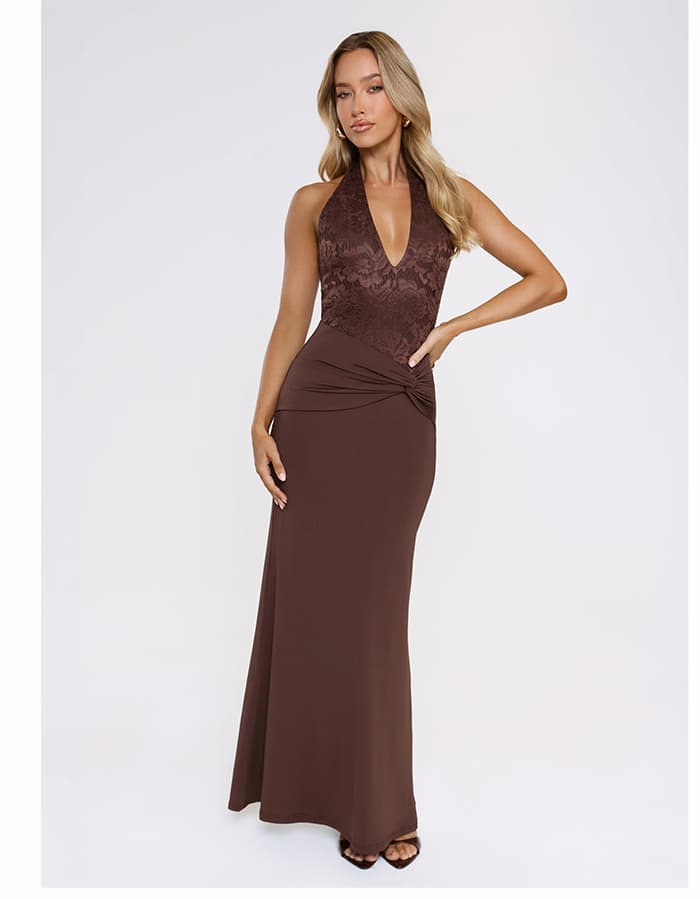 Always That Girl Halter Maxi Dress Brown