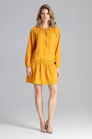 Loose Fit Long Sleeve Dress With Adjustable Neck