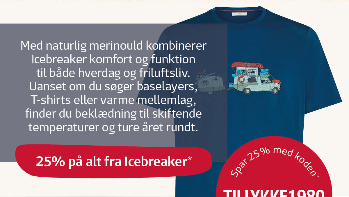 Spar 25 % på Icebreaker med rabatkoden tillykke1980
