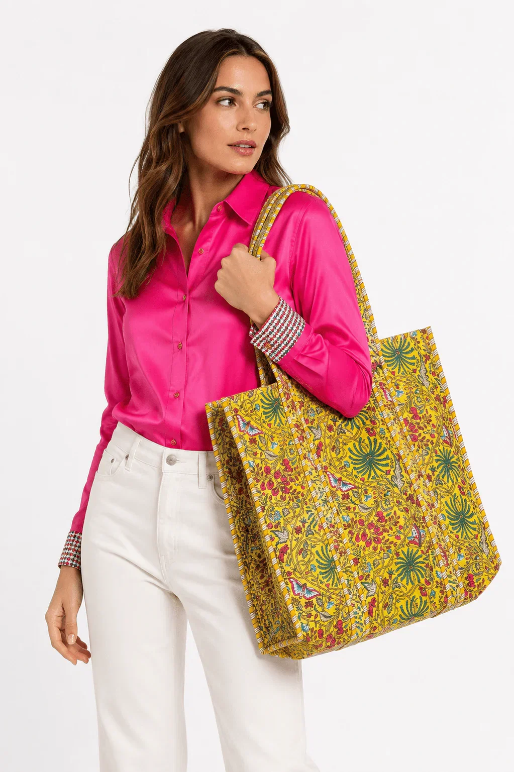 Image of TROPICAL BOTANICAL BUTTERFLY QUILTED TOTE BAG