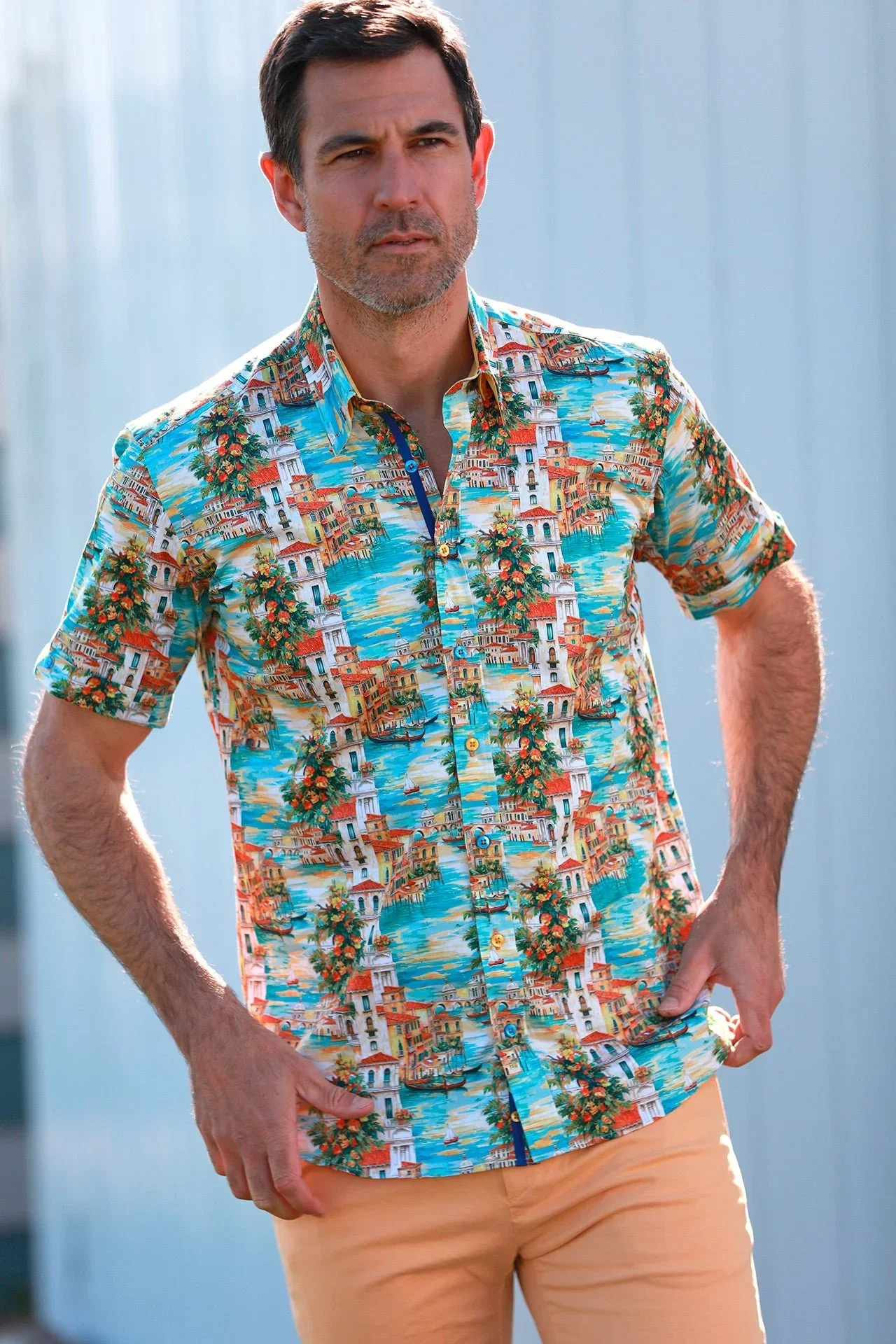 Image of VENETIAN VIEWS & SUMMER HUES PRINTED SHORT SLEEVE SHIRT
