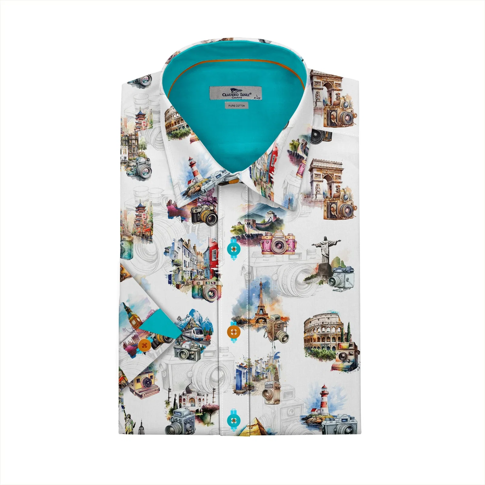 Image of THE WORLD LENS CAMERA PRINT SHORT SLEEVE SHIRT