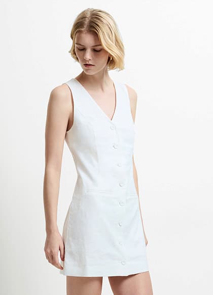 Aspen Linen Sleeveless White A-Line Mini Dress
