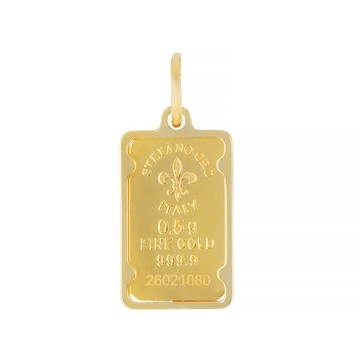 24k Yellow Gold Classic .5g Ingot with 14k Yellow Gold Frame Pendant