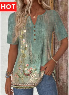 Sage Green Tuck Stitch Random Floral Print T Shirt
