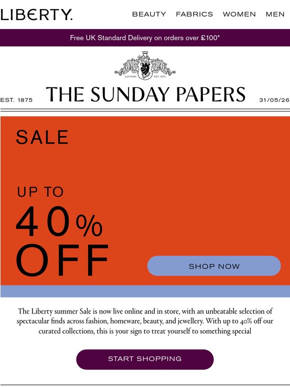 The Sunday Papers: up to 40% off in the Liberty sale