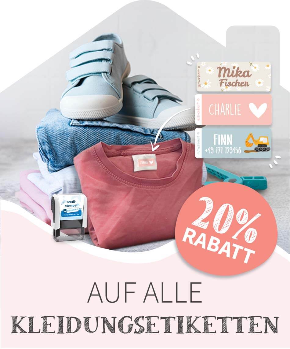 20% Rabatt auf alle Kleidungsetiketten